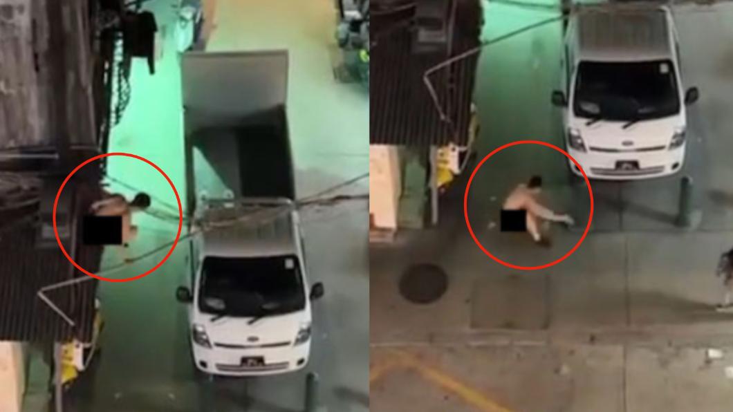 網路瘋傳裸男跳窗逃生的影片。（圖／翻攝自香港自由行加加微博）