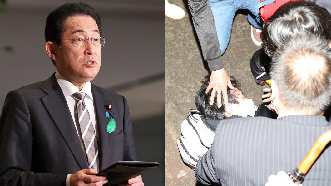 日本首相岸田文雄在和歌山縣的演講會場突然傳出爆炸聲響，現行犯遭制伏。（圖／達志影像美聯社）