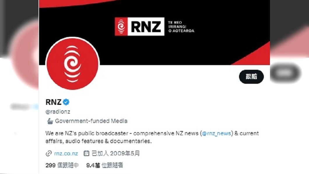 紐西蘭國家廣播電台被推特標記政府資助。（圖／翻攝自RNZ推特）