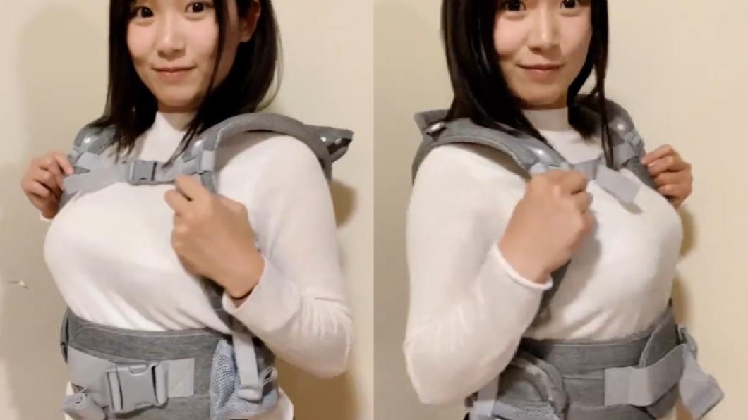參選新宿區議員的齊藤優里一段4秒的影片引發熱議，不少網友認為她故意拿胸部當賣點。（圖／翻攝自齊藤優里推特）