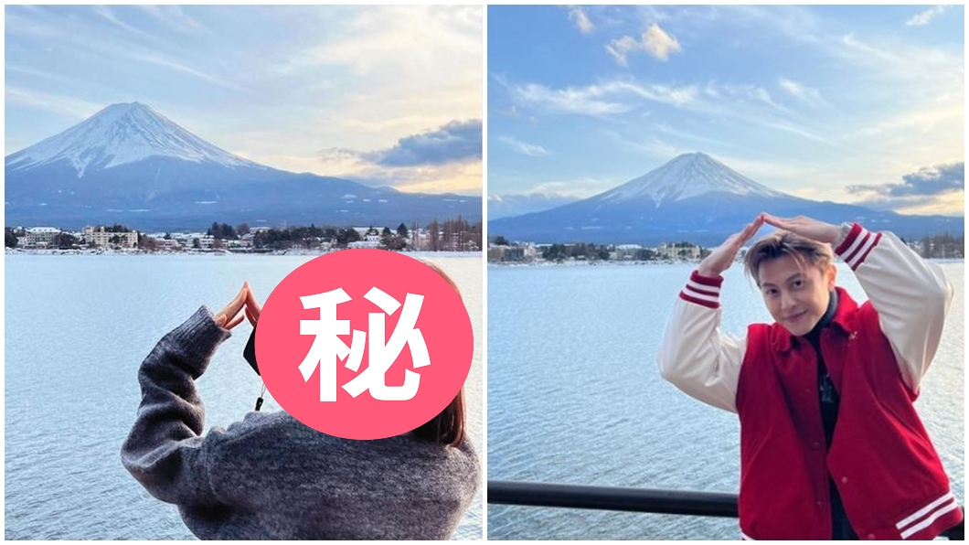 王子與席惟倫遊富士山周邊地區，很有默契擺出同樣POSE。（圖／翻攝自王子、席惟倫IG）