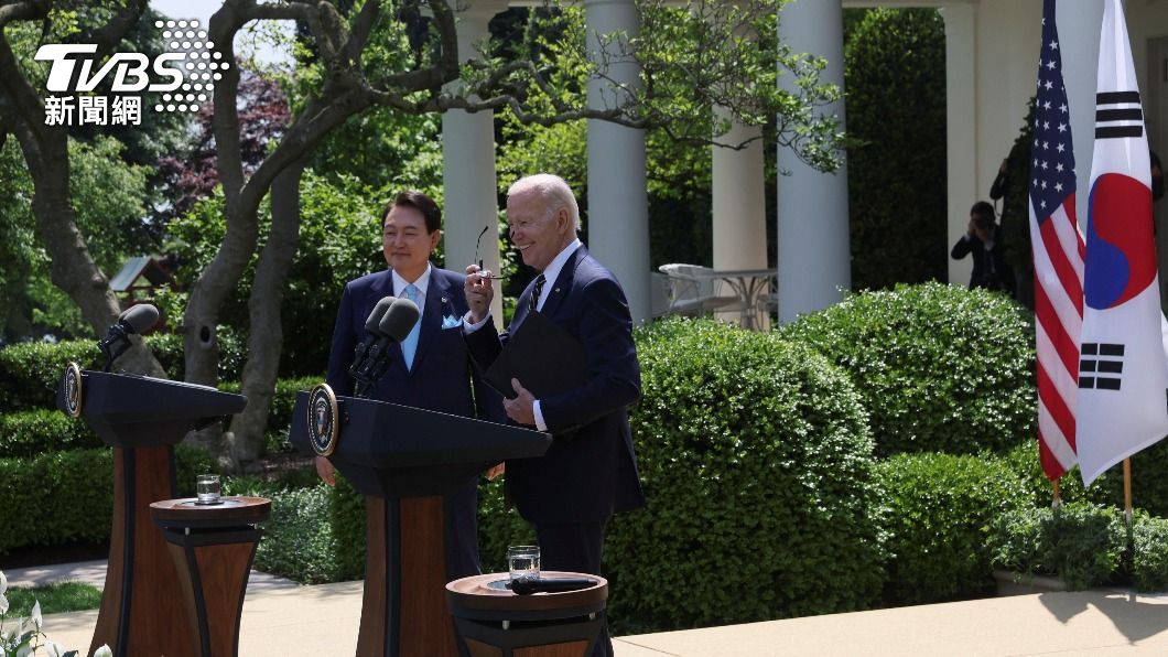 美國總統拜登在白宮接待韓國總統尹錫悅。（圖／達志影像路透社）