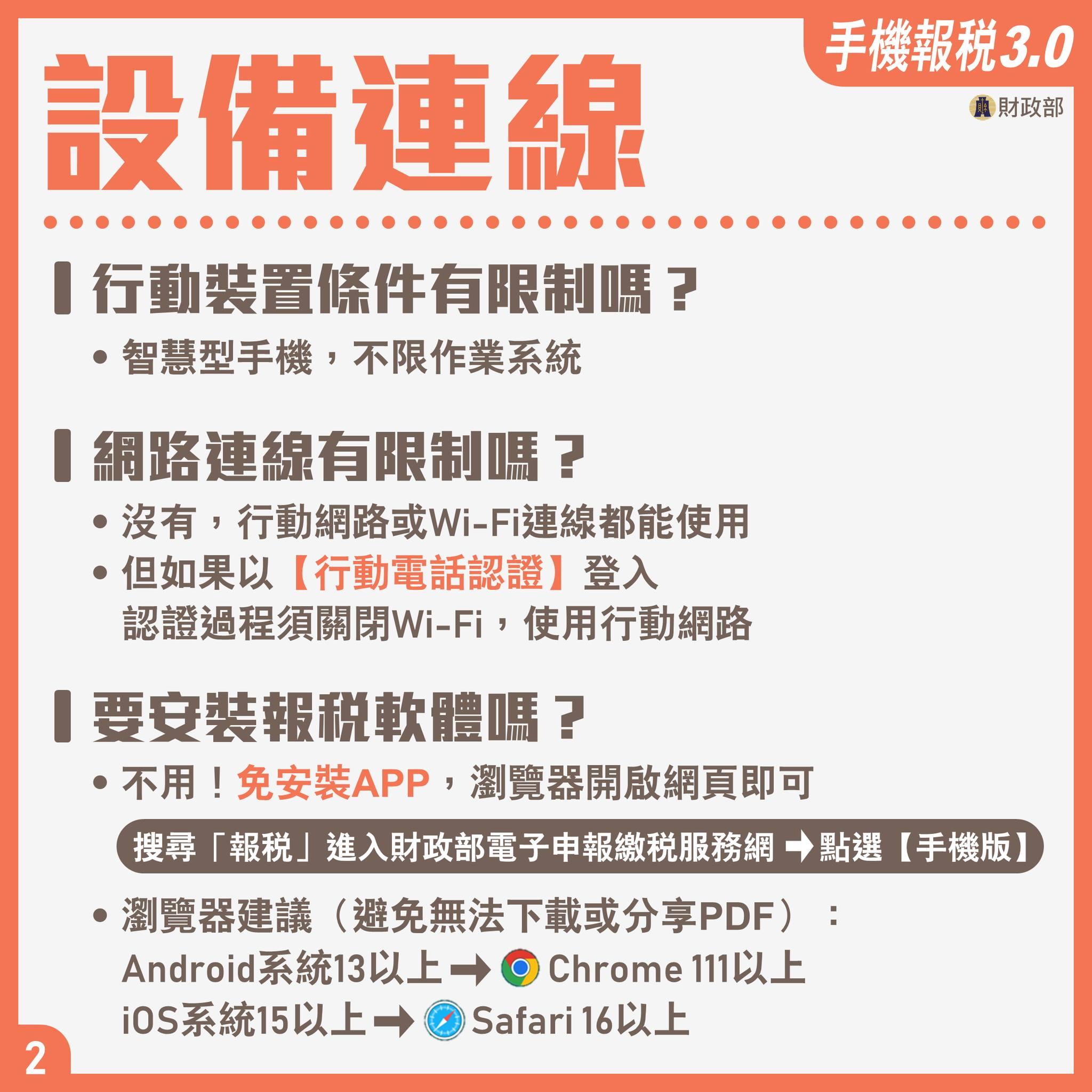手機報稅常見問題解答－設備連線。（圖／財政部） 手機報稅超簡單　「5步驟、9大QA」懶人包一次看