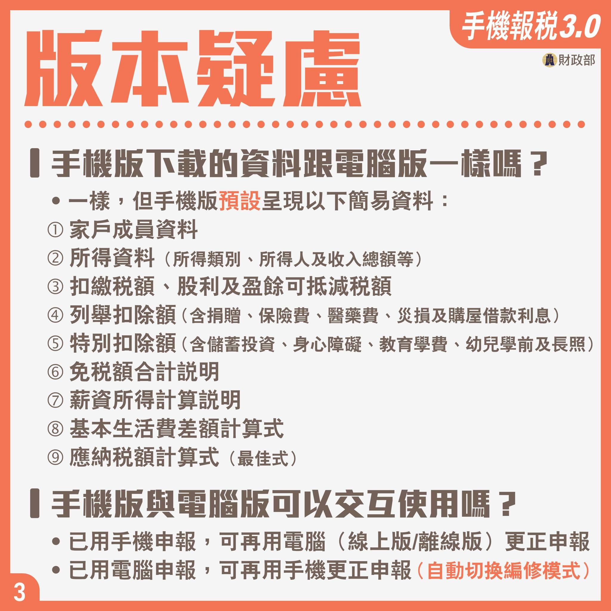 手機報稅常見問題解答－版本疑慮。（圖／財政部） 手機報稅超簡單　「5步驟、9大QA」懶人包一次看