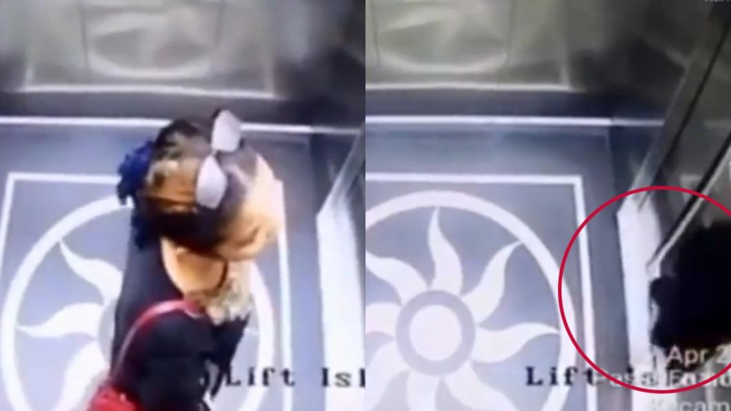 女子在踏出電梯時墜井喪命。（圖／MassiVeMaC 推特 @SchengenStory） 印尼女機場搭電梯墜井慘死沒人發現！3天後飄屍臭才曝光