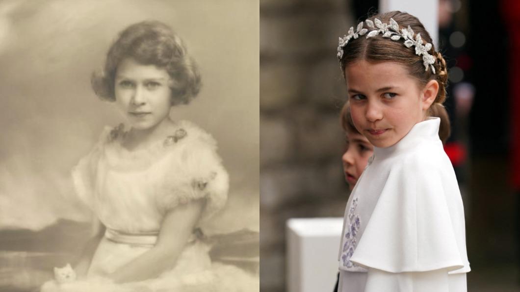 夏綠蒂公主與幼年時的伊莉莎白二世有幾分神似。（圖／翻攝自Royal Collection官網、達志影像路透社）