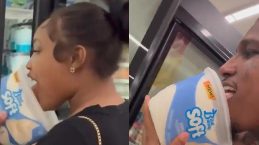 美國維吉尼亞州夫婦超市「偷舔冰淇淋」，拍影片PO網引爆怒火。（圖／翻攝自《每日郵報》）