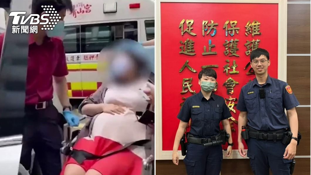 西門派出所警員陳韋慈、黃詠翔協助孕婦送醫。（圖／TVBS）