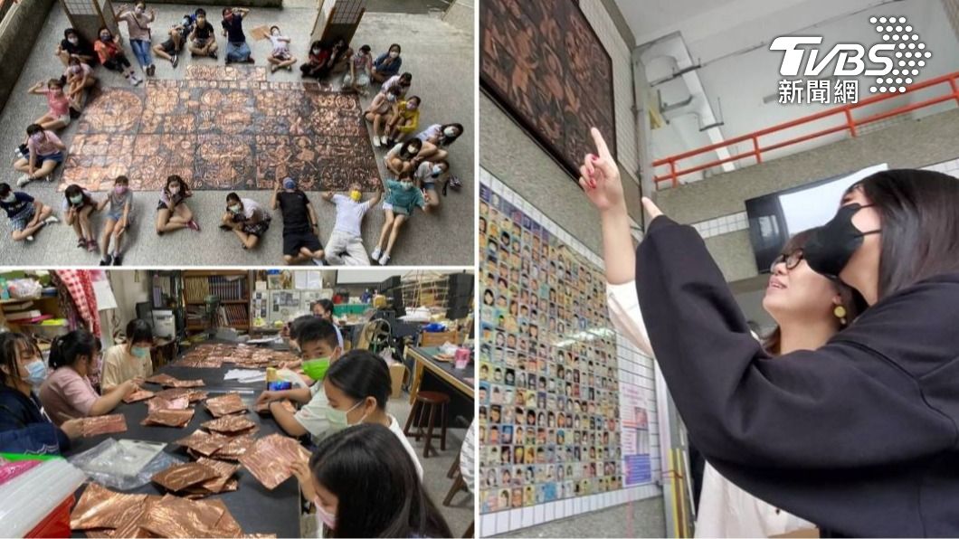 蘆洲仁愛國小歷屆畢業生，都會有一大型藝術創作留校，20多年來首度出現母女作品同框展出。(圖/TVBS)