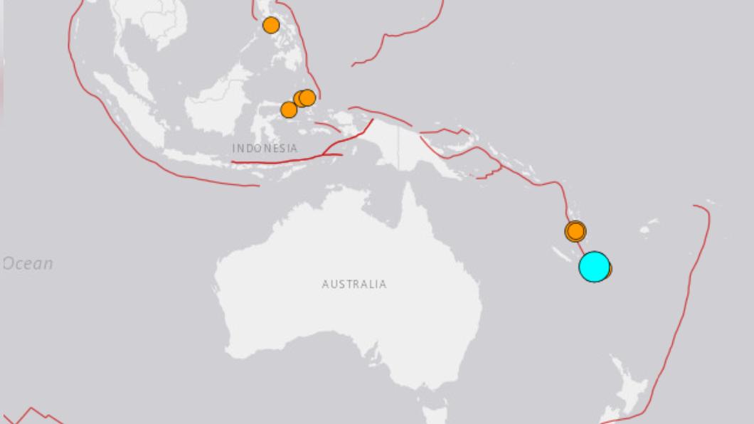 澳洲外海發生強震。（圖／翻攝自USGS）
