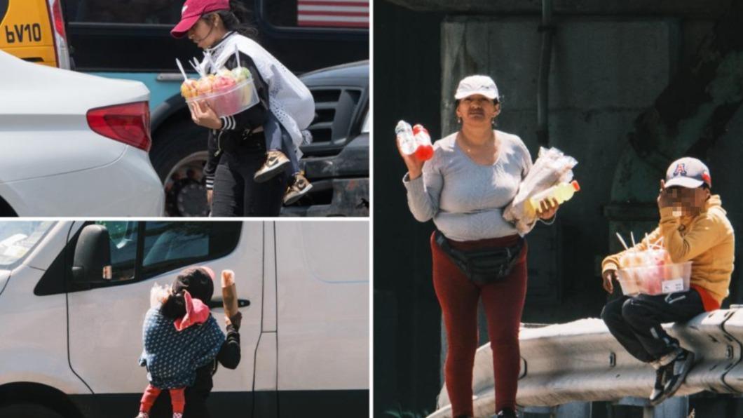 移民婦女帶著孩子穿梭在車陣中販售水果。（圖／翻攝自《New York Post》）