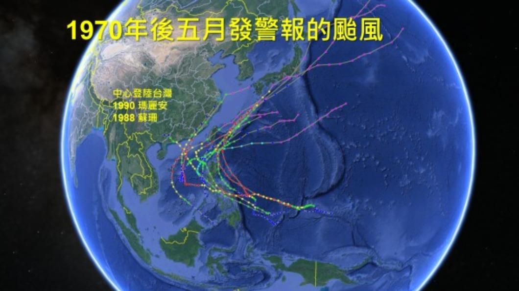 過去50年五月颱都是拋物線轉彎影響台灣。（圖／翻攝自氣象達人彭啟明臉書）