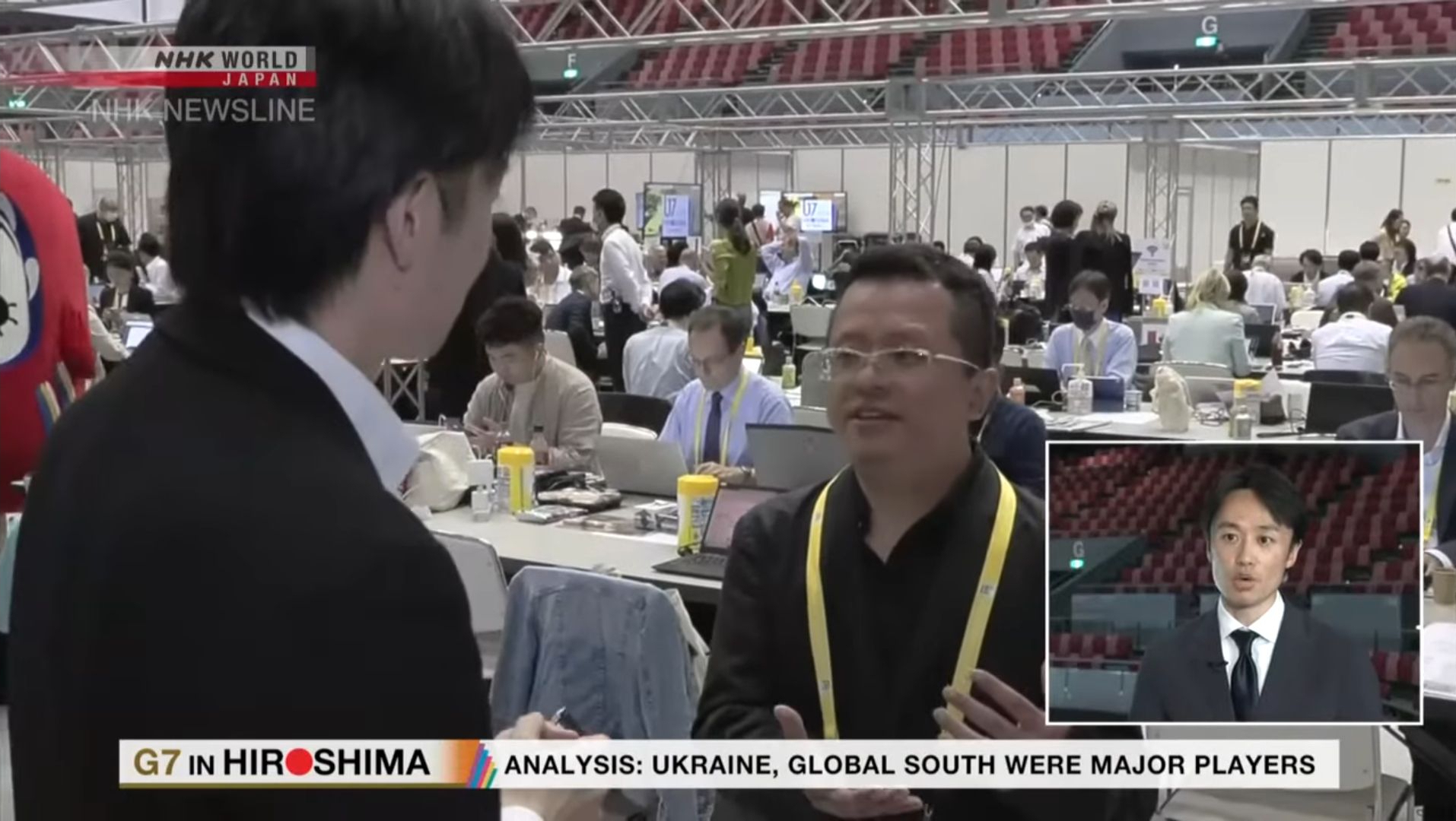 郭展毓接受日本NHK採訪，分享廣島G7對台海情勢的正面幫助 (圖/TVBS) 