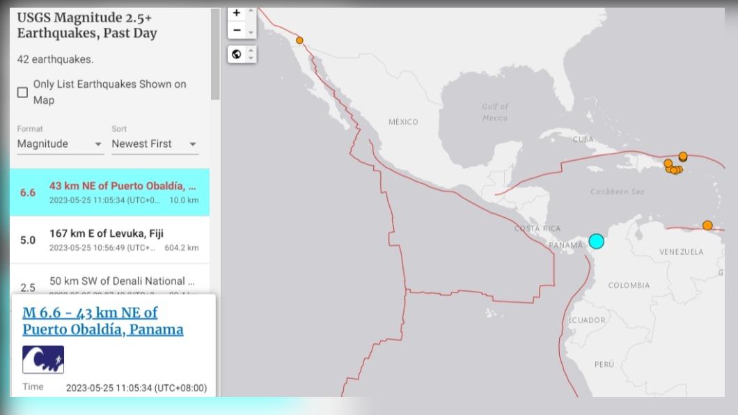 巴拿馬規模6.6強震。（圖／翻攝USGS）