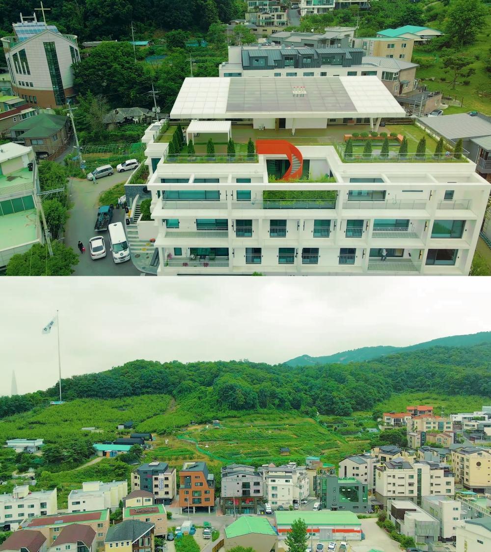 玄彬、孫藝真的豪宅位在頂樓,能享受戶外花園、眺望山景。(圖/翻攝自LUXEHOUSE YouTube)