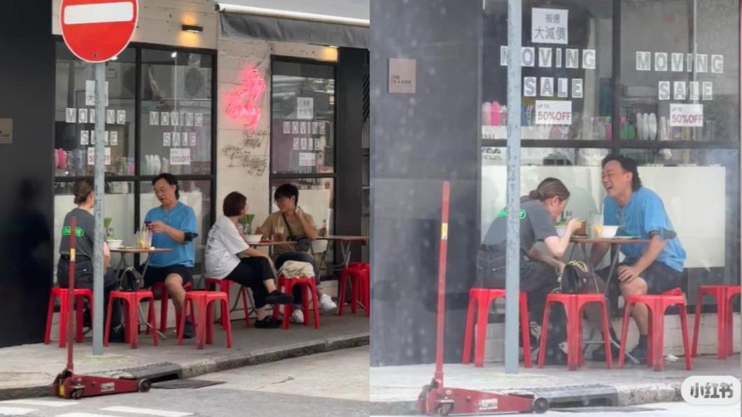 陳奕迅被網友捕獲在街邊吃飯，不過陪吃女子不是老婆。（圖／翻攝自miki小紅書）