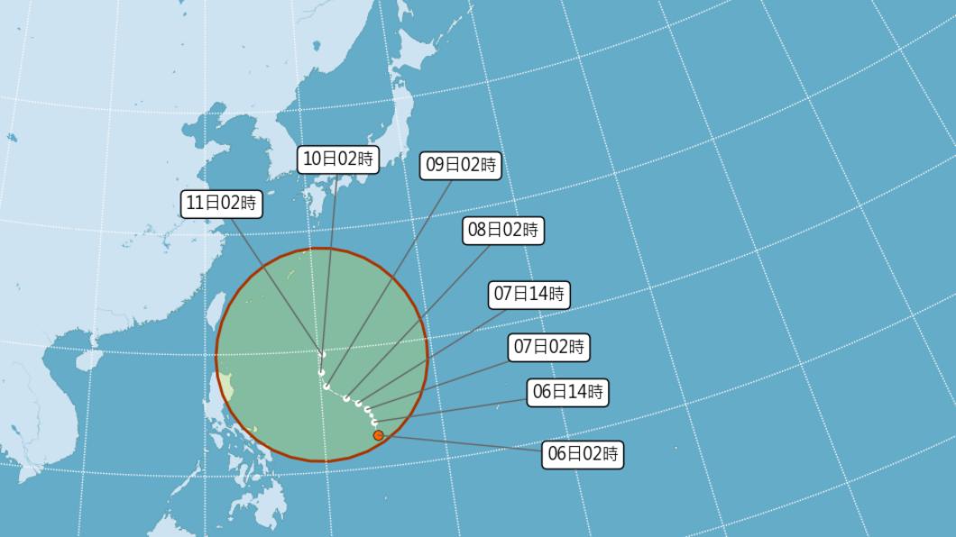 熱帶性低氣壓TD04路徑潛勢圖。（圖／氣象局）