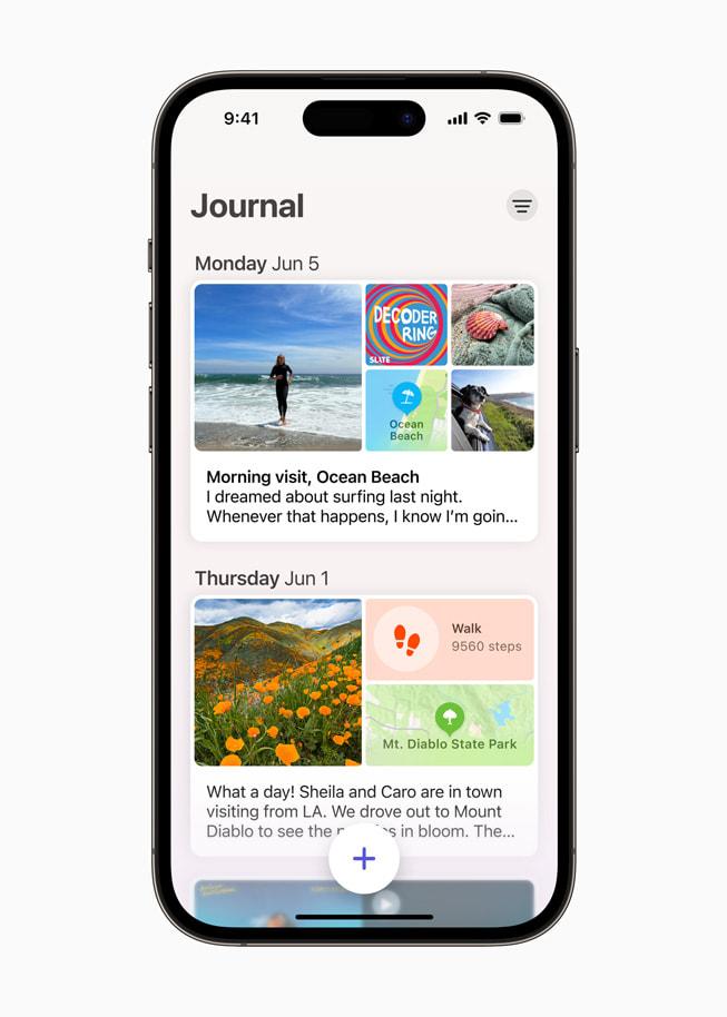 iOS 17新增「日記Journal」APP，用戶可完成日常生活紀錄。（圖／翻攝自蘋果官網） iOS 17登場！可隔空傳手機號碼　3機型確定無法升級
