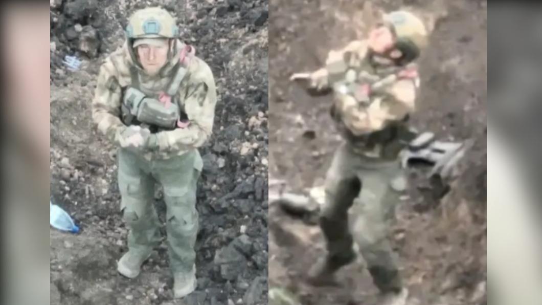 俄羅斯士兵魯斯蘭（Ruslan Anitin）在巴赫姆特（Bakhmut）壕溝內「棄械投降」。（圖／翻攝自《紐約郵報》）