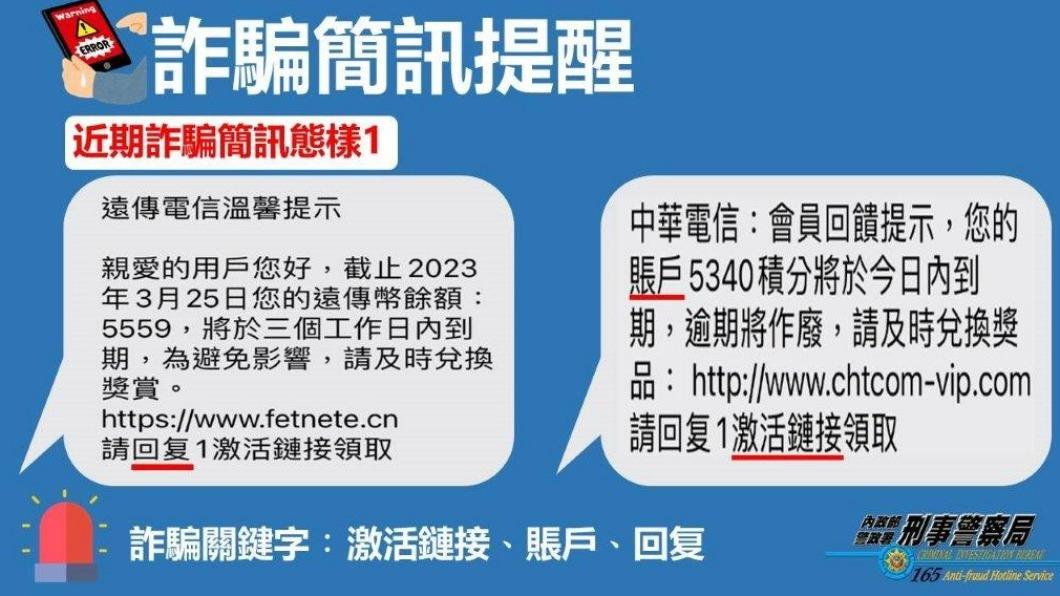 刑事局貼出釣魚簡訊內容，呼籲民眾勿受騙。（圖／TVBS）