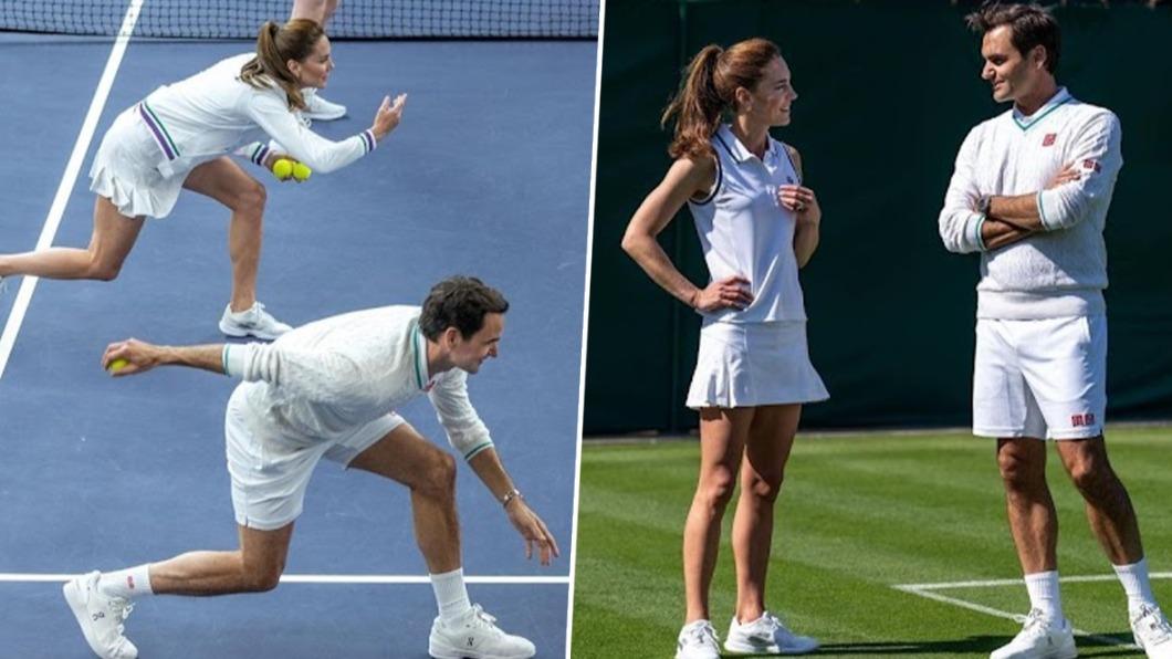英國凱特王妃（Kate Middleton）同框費德勒（Roger Federer）宣傳溫網。（圖／翻攝自 Latestly）