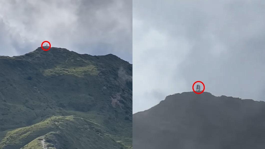 網友登山發現另一段山峰有巨型人影。（圖／翻攝自「肉腳登山隊」臉書）
