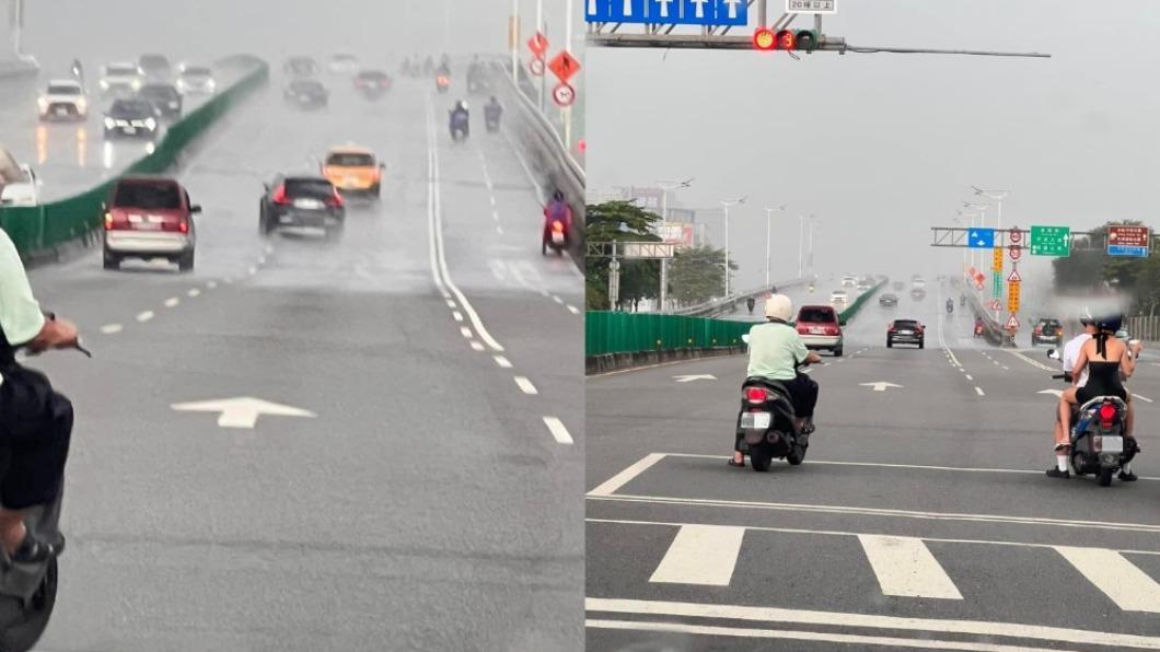 午後雷陣雨突襲、路上出現乾濕分離奇景。（圖／翻攝自@路上觀察學院　臉書）