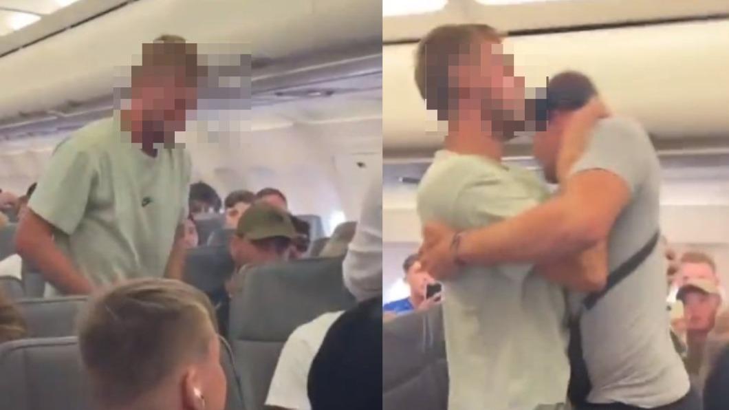 一名乘客在飛機上突然情緒失控、作勢打人。（圖 / 翻攝自@WinniePooh14466 TikTok）