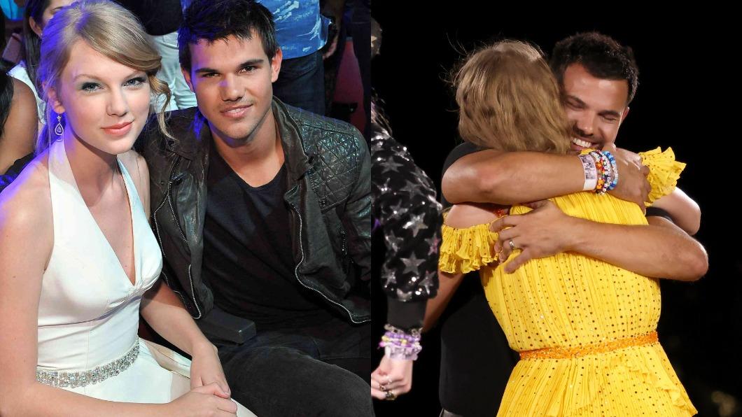 泰勒絲在7日演唱會上跟前男友泰勒洛納世紀合體，給彼此一個深深擁抱。（圖／翻攝自推特）
