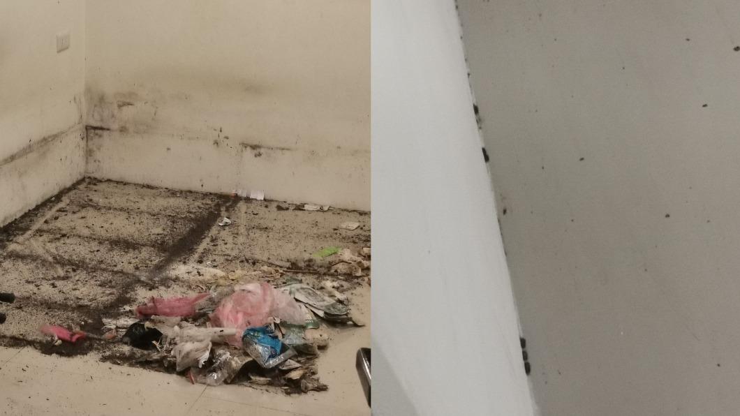 房客退租時，地上佈滿垃圾、牆上還有蟑螂蛋。（圖／翻攝自爆怨公社）