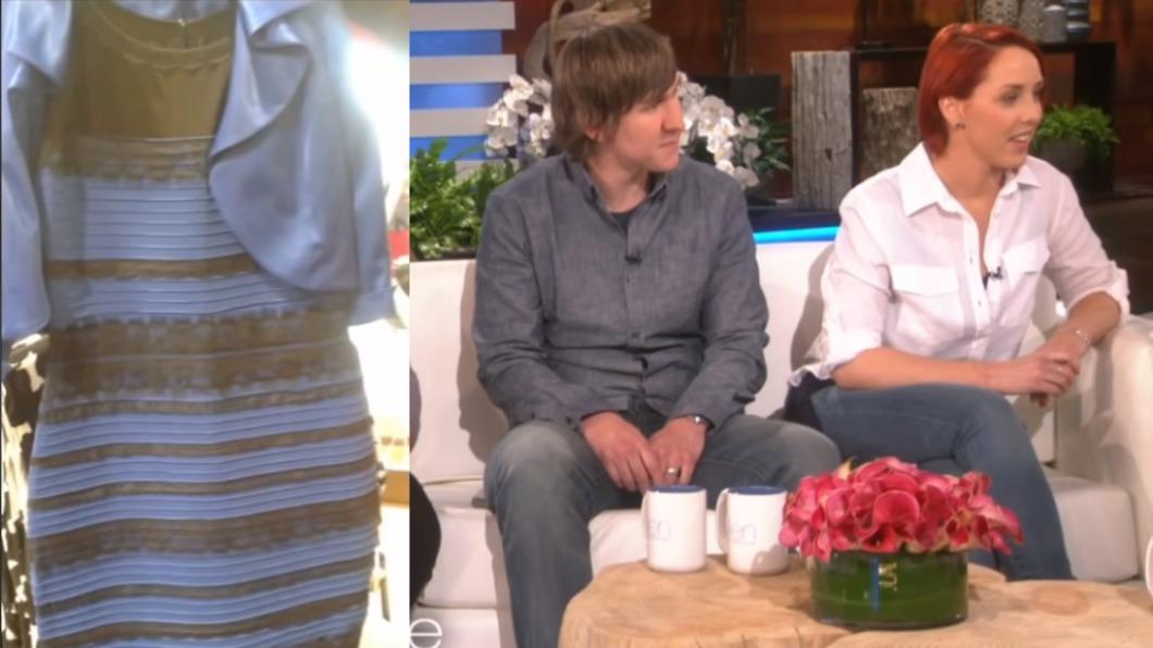 凱爾‧約翰斯頓和妻子葛瑞絲曾因藍黑洋裝登上艾倫秀。（圖／翻攝自  TheEllenShow YouTube）