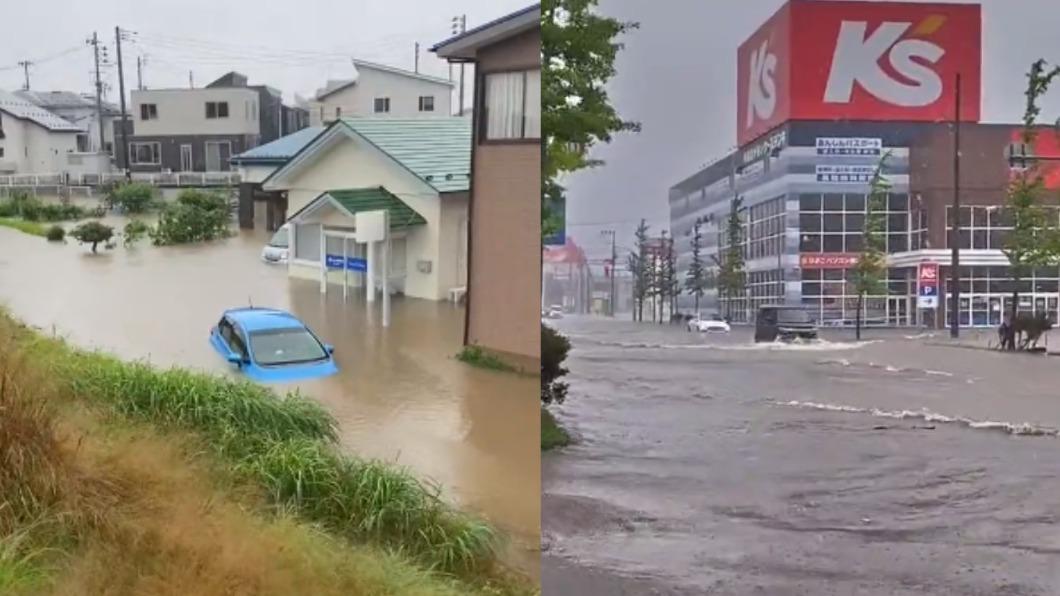 秋田破紀錄大雨導致淹水。（圖／翻攝自推特＠dmj_mx）
