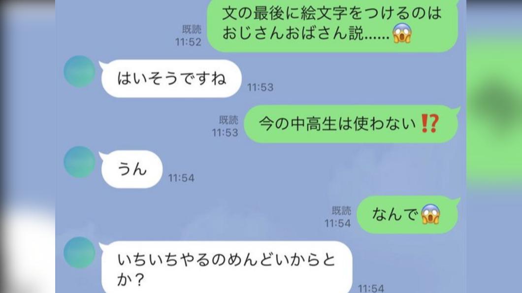 有網友表示自己觀察到日本網友討論中年人愛在文字後加上顏文字，引起網友議論。（圖／翻攝自ptt。）