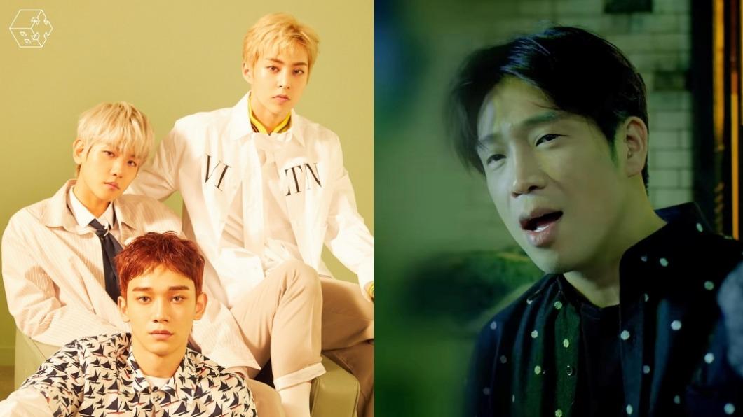 MC夢（右）傳出曾挖角EXO的伯賢、Chen、Xiumin（左起）。（圖／翻攝自1theK YouTube、官方推特）