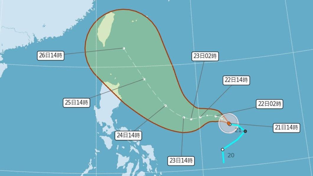 杜蘇芮最快將在23日增強為中度颱風。（圖／中央氣象局）