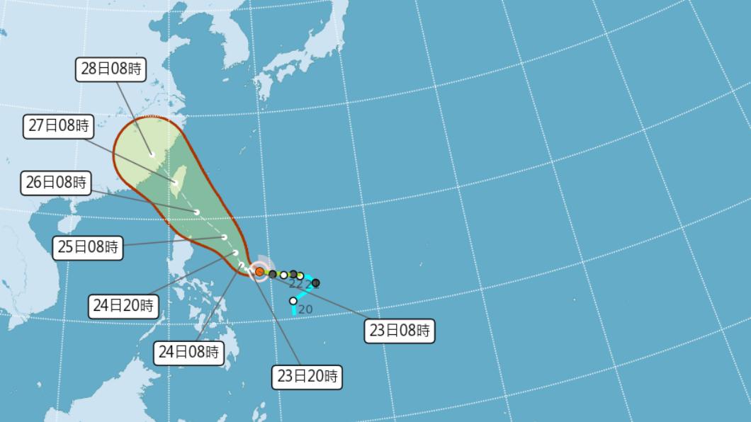 台灣颱風論壇天氣特急也預估，杜蘇芮抵達台灣附近時，強度至少是中颱上限或強烈颱風。（圖／氣象局）