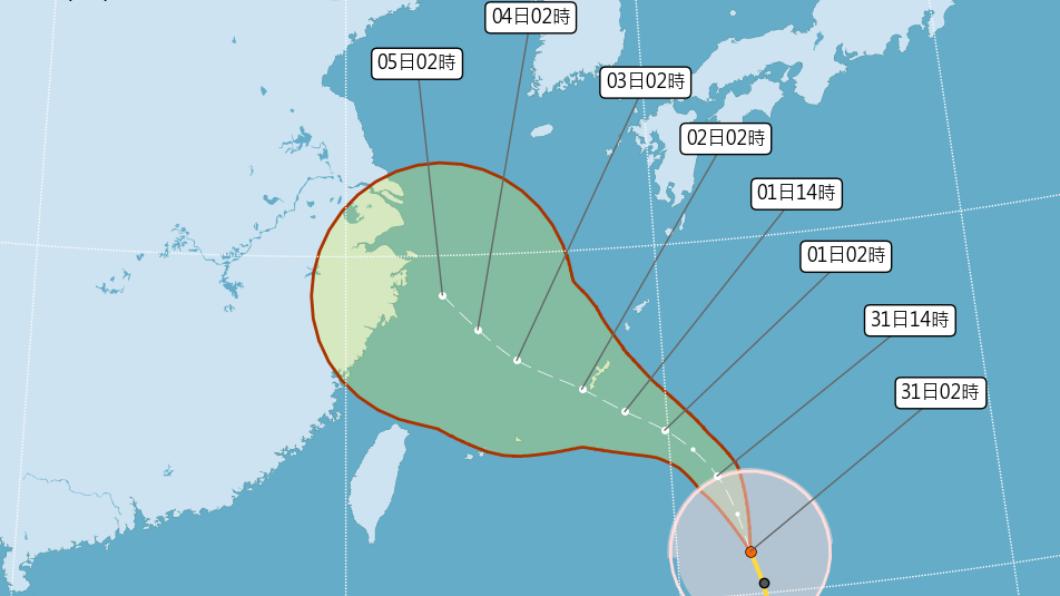 卡努颱風預估路徑轉變。（圖／中央氣象局）