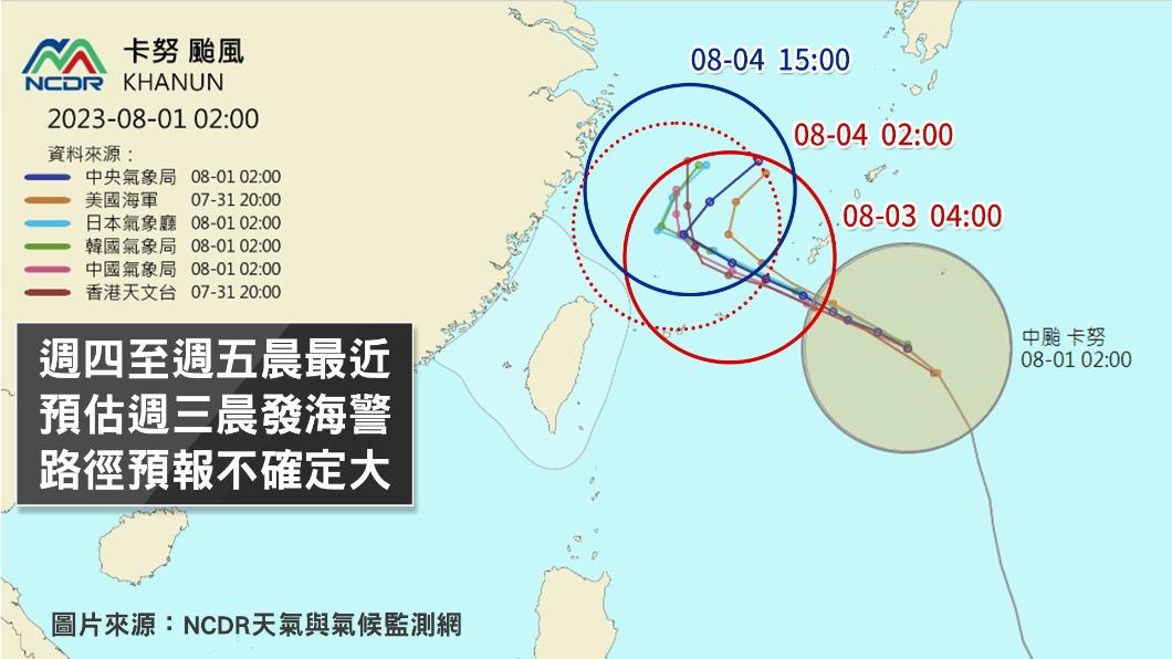 颱風卡努增強，不排除週三上午前發布海警。（圖／TVBS）