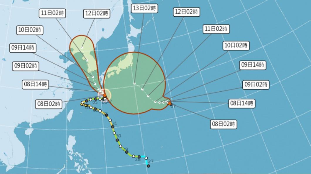 第7號颱風「蘭恩」8日於日本東南方海面生成。（圖／氣象局）