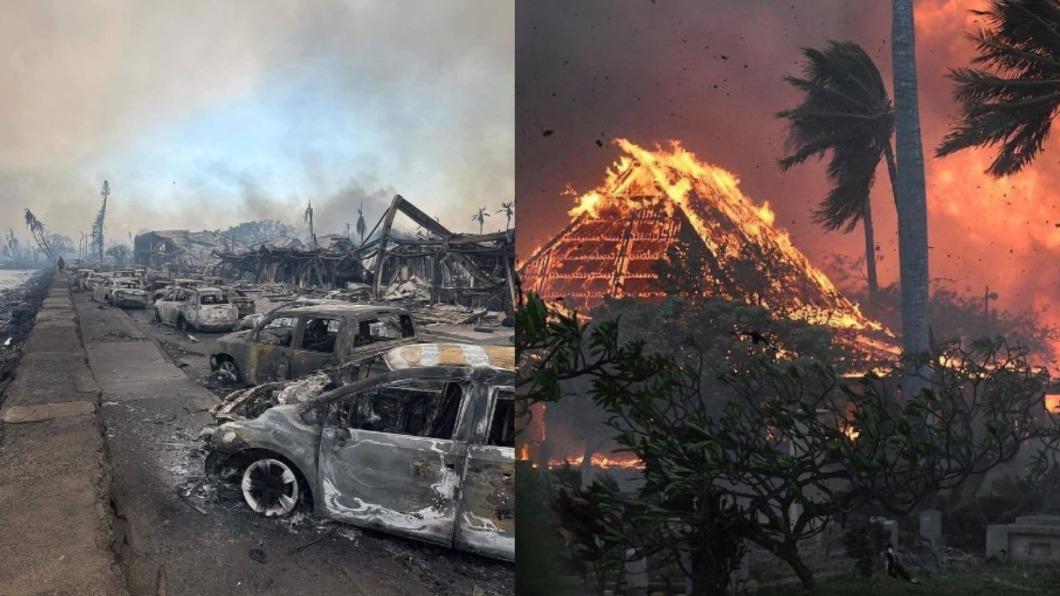 夏威夷茂宜島（Maui）大火，大量建築與車輛遭燒毀。（圖／翻攝自推特@HawaiiTings、KanekoaTheGreat）