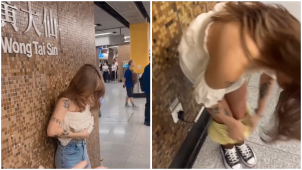 台女在港鐵站內上演「換衣秀」影片遭瘋傳。（圖／翻攝自莉娜IG）