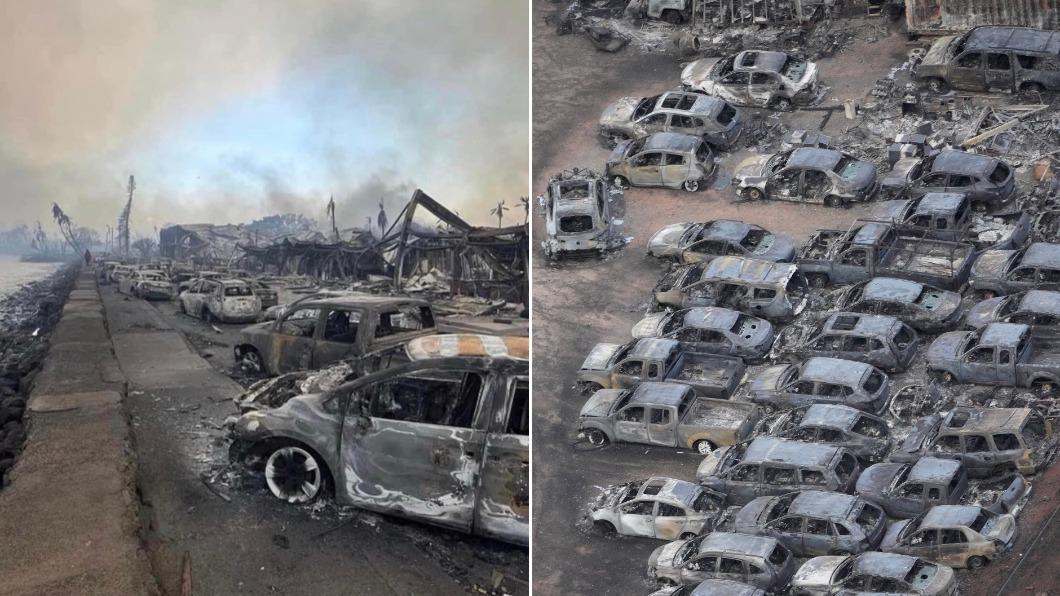 夏威夷茂宜島大火，大量建築與車輛遭燒毀。（圖／翻攝自Twitter@mhdksafa、達志影像美聯社）