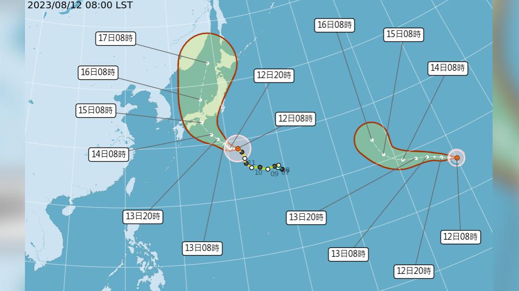 颱風蘭恩襲日，朵拉也在今日上午跨境成8號颱。（圖／中央氣象局）
