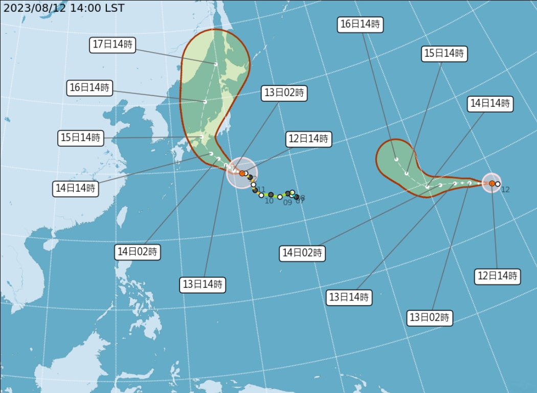 颱風蘭恩、朵拉路徑預報。(圖/翻攝自中央氣象局官網)