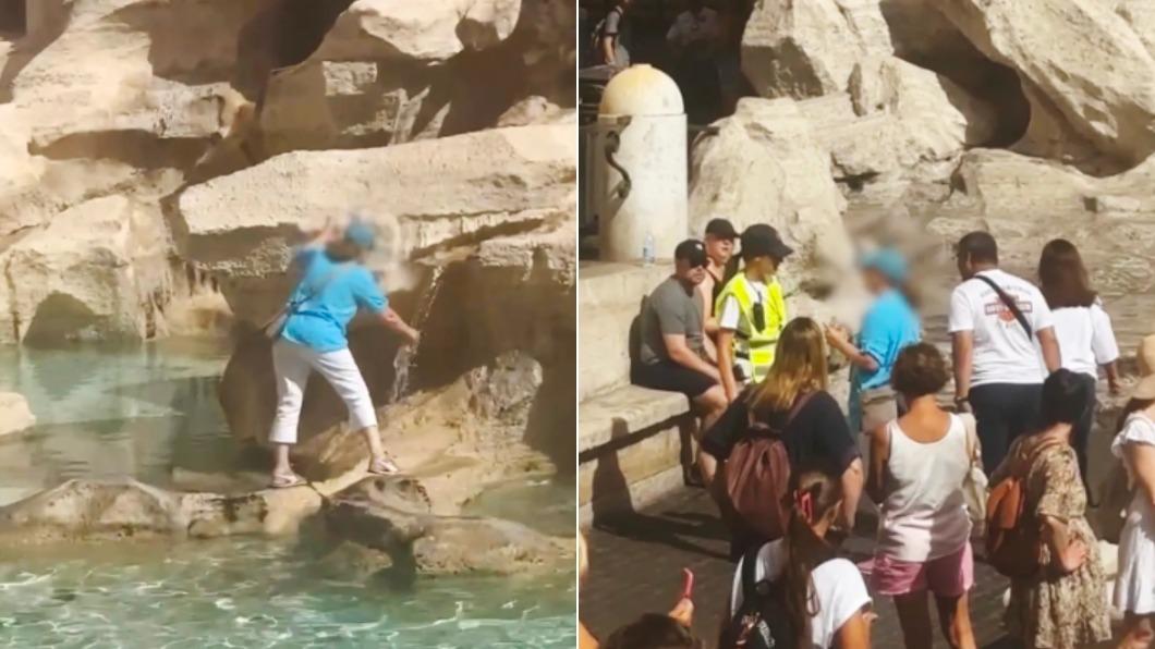 一名女子爬進羅馬許願池內裝水。（圖／翻攝自Twitter@abc7newsbayarea）