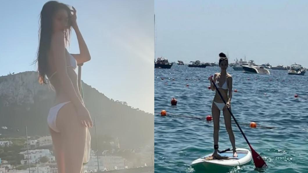 Angelababy出海玩水,也挑戰SUP立槳。(圖/翻攝自Angelababy IG)