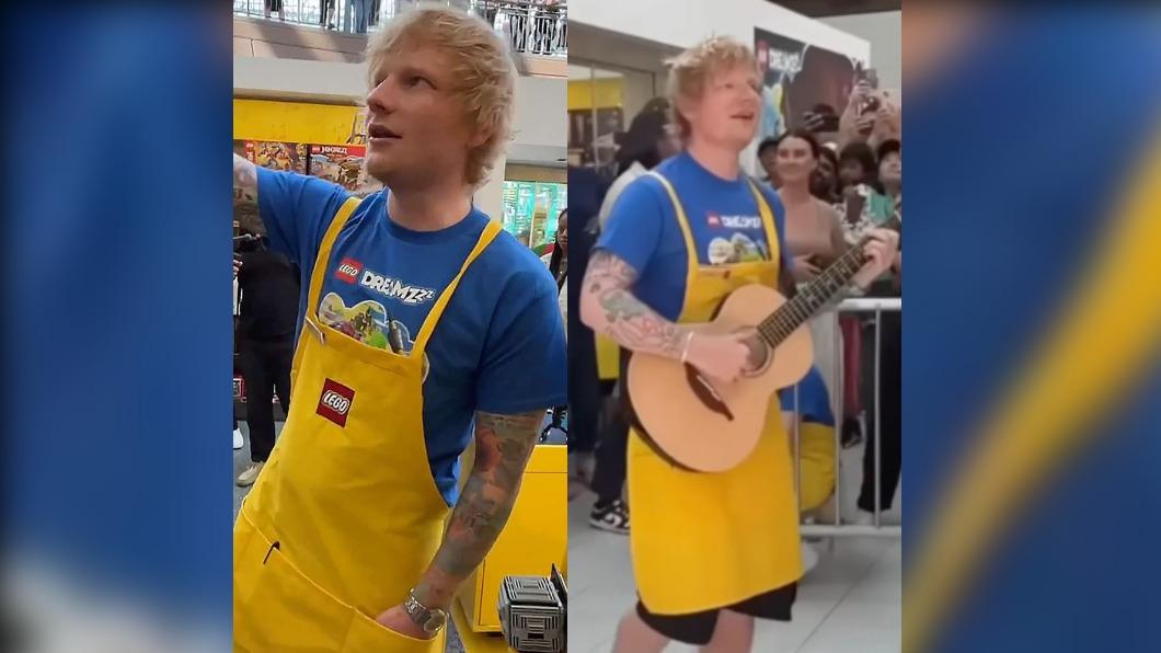 紅髮艾德（Ed Sheeran）赴樂高屋挑戰「一日店長」。（圖／翻攝自《People》）