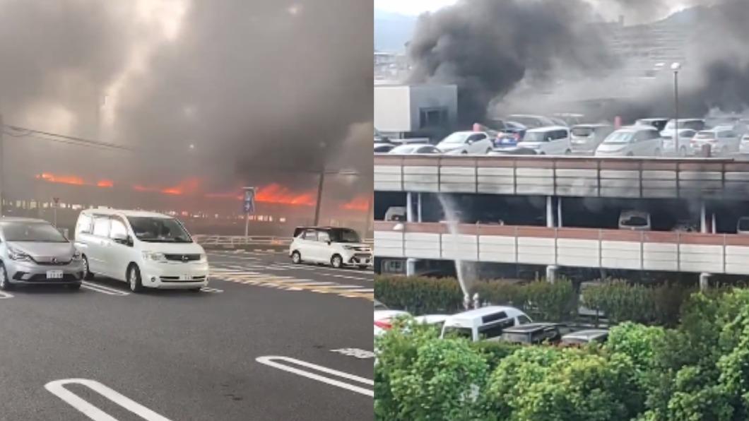 日本柏青哥店停車場發生火災。（圖／翻攝自推特＠bakusai_com、@tokyoaccident）