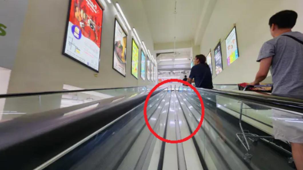 賣場手扶梯中間放零食一事，曾被外媒報導過且認為很特別。（圖／翻攝自Dcard）