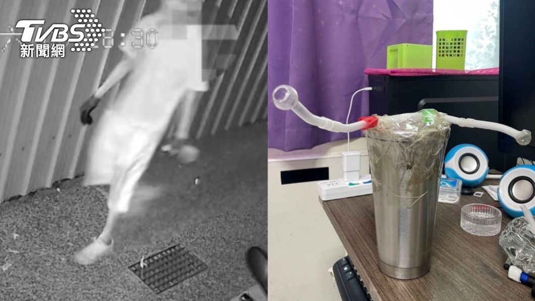 毒蟲爬牆闖入迪化街老宅行竊，警方逮人時還發現他改裝冰霸杯做為毒品吸食器。（圖／TVBS）